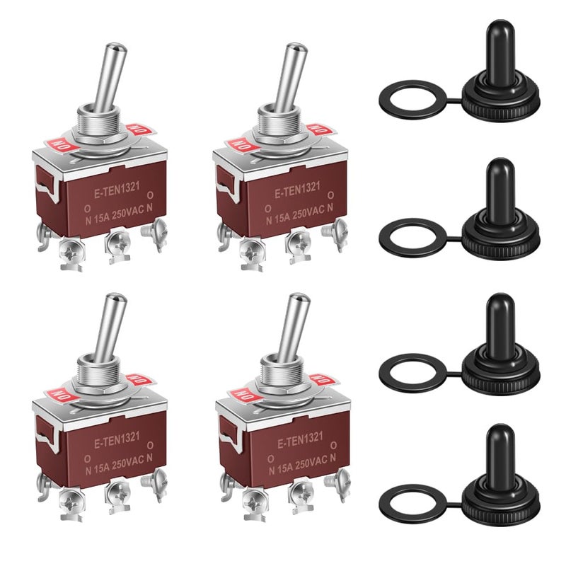 cnaodun مفتاح تبديل مقاوم للماء ON-ON 30A 12VDC/15A 250VAC 6 دبابيس 2 وضعية مفتاح DPDT بحماية ضد الطقس لسيارة أو قارب (عبوة من 4)  - Image 1